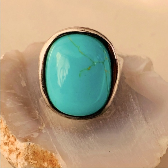 Gorgeous Sterling Silver Turquoise Filigree Circle Ring Size 6 Vintage - Picture 3 of 11